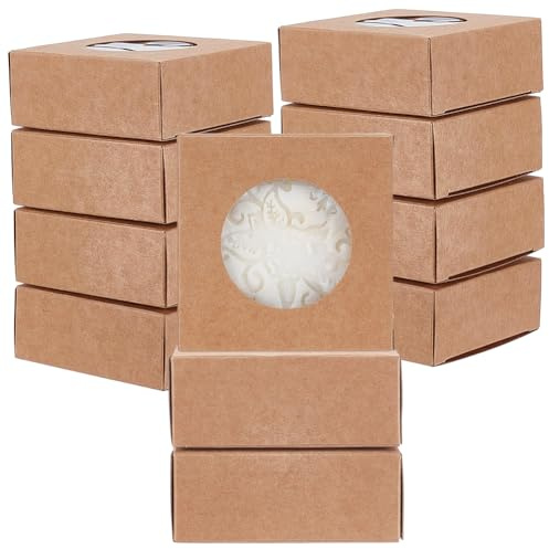 UNICRAFTALE 120 Stück Seifenbox Aus Kraftpapier Mit Sichtfenster 7.5x7.5x3.5cm Kleine Geschenkverpackung Für Selbstgemachte Seife Geschenkboxen Für Gebäck Kekse Süßigkeiten Hochzeiten Geburtstage
