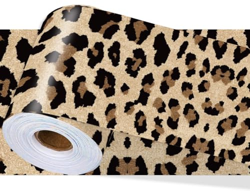 PRESSINART Leopard Print Wallpaper Border Peel and Stick 196.9 x 3.9 Inch Wall Border Decal Animal Print PVC Decorative Molding Mirror Frame Trim for Bathroom Kitchen Backsplash Hotel Home Decorations