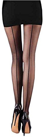 Ladies Silky Seamer Lycra Tights Black Large