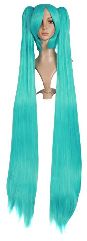 MapofBeauty Side Part Pony Ombre Länge Gerade Haarfasern Zwei Pferdeschwanz Synthetische Fibre Lolita Cosplay Anime Perücke (Gemischt Cyan)