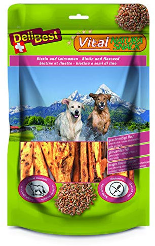 DeliBest Vital Natura Snack Biotin + Leinsamen I Kausnack für Hunde I für jedes Alter und jede Größe I auch zur Zahnreinigung perfekt geeignet I natürlicher Kausnack I 200 g Packung