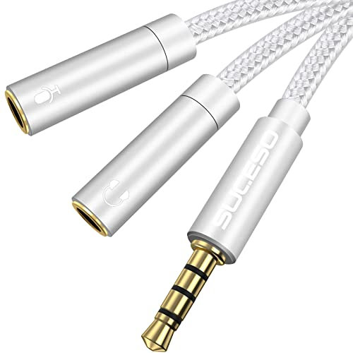 SUCESO 35cm Adaptador Jack Micro y Auriculares Cable Splitter Divisor Micrófono y Audio Cable Divisor de Audio micrófono 3.5mm Macho a 2 Hembra para PS4,Xbox One,Laptop,Teléfonos,Headset y MP3-Plata
