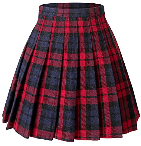 Hoerev Frauen Mädchen vielseitig Plaid gezauter Rock mit Shorts für kaltes Wetter,Rotblau,EU 36