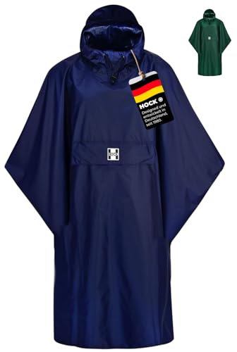 HOCK Regenponcho Extra Lang mit Kapuze - 100% wasserdicht - leichter Regenmantel Wandern für Damen & Herren - Regencape (blau, S/M)