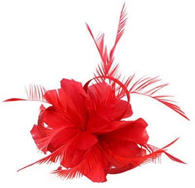 minkissy Feder Blume Haarspange Haarschmuck Rot Seite Clip Flapper Kopfschmuck Künstliche Federbrosche Haarspange für Frauen Dame