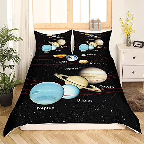 Loussiesd Kinderbettwäscheset Sonnensystem Planet Bettwäscheset 2-TLG. Jungen-Teenager-Bettwäscheset mit Reißverschluss 135x200cm + 80x80cm Dekoratives Mikrofaser-Bettbezug Set