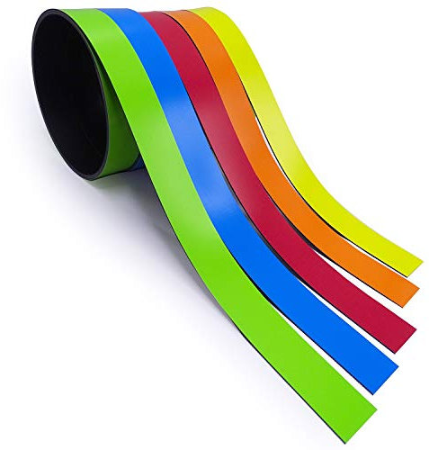 5x Magnet-Streifen farbig sortiert I 2cm x 1m Magnetband zum markieren einteilen auf Whiteboards Lager-Regale Kalender I Magnet-Etiketten I mag211