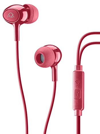 AQL Acoustic | Cuffie Auricolari a Filo Cablato con Microfono e Tasto Risposta Integrato per Smartphone - Stereo - Jack da 3,5mm - Rosso