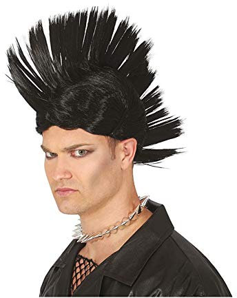 Fiestas Guirca Schwarze Perücke Irokese, Perücke Punker für Erwachsene, Perücke Punk mit Spikes. Kostüm Zubehör für Karneval, Fasching Accessoires Herren u. Damen, Fastnacht, Halloween