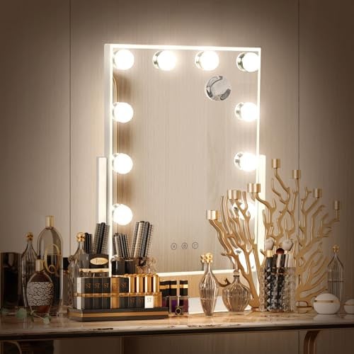 ANGNYA Hollywood Spiegel mit Licht,Beleuchteter Kosmetikspiegel mit 12 dimmbaren LED-Lampen Touch-Steuerung Tabletop 360°drehbar Hollywood Schminkspiegel Geschenke für Frauen