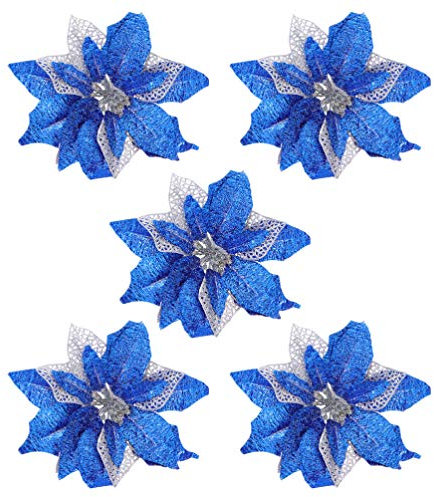 STOBOK Blaue Weihnachtsstern Künstliche Weihnachtsblumen Glitzer Weihnachtsstern Blumen für Weihnachten Hochzeitsfeier Kranz -5 Stück