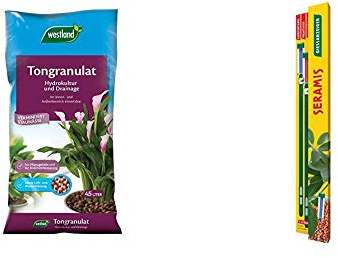 Westland Ton-Granulat für alle Topfpflanzen, Grün- und Blühpflanzen, Ton-Farbe, 45 Liter & Seramis Gießanzeiger 26 cm für alle Topfpflanzen, 2 Stück, grün, 730475