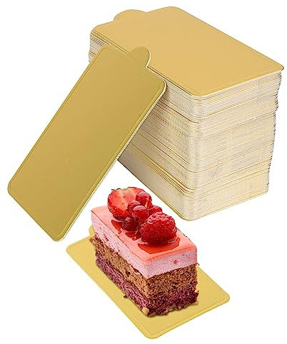 Agatige 100Pcs Cake Boards, Gold Rectangular Mousse Cake Cardboard Plate Cupcake Dessert Displays Tray for Wedding Birthday(L)