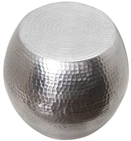 Casa Moro Orientalischer Hocker Beistelltisch Mohan Silber Ø 45cm Höhe 41cm mit Hammerschlag Optik aus Aluminium | Metall Couchtisch rund | EIN Luxus Sofa-Tisch modern | TSV9000