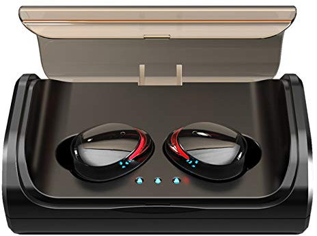 LA TALUS TWS-T8 - Auriculares inalámbricos Bluetooth, Bluetooth 5.1 9D, estéreo, reducción de ruido, IPX7, impermeable, pantalla táctil, micrófono integrado, para deportes, luz roja