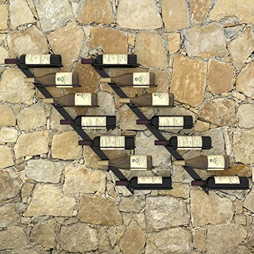 Ksodgun Juego de botelleros de 2 Piezas, Mueble vinoteca de Pared Negro para Vino Set de 2 Piezas 88 x 8 x 72 cm