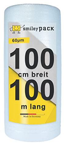 smiley pack 2 x Luftpolsterfolie 1,0 x 100 m Bubble Wrap Polsterfolie Fläche 100 qm Dicke 60 my Bläschenfolie Noppenfolie Einpackfolie Blisterfolie Luftpolster Verpackungsmaterial (2)