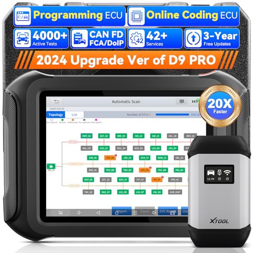 XTOOL D9S Pro Automotive Car Diagnostic Tool: Wireless OBD2 Scanner with ECU Programming & Online Coding, Topology Map, New 45+ Resets, Full System Scan, V.A.G, PMI, FCA/SGW, CANFD/DoIP, 3-Yr Update