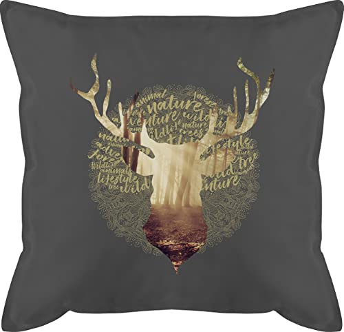Kissen 50x50 - Dekoration - Hirsch Motiv Geschenk Jäger I Hirschgeweih Tracht - 50 x 50 cm - Grau - hirschkissen mit füllung jaeger männerkissen hirschmotiv geweih pillow bavaria sofakissen