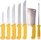 HOOZ Profi Fleischermesser Set aus Edelstahl - Scharfes Metzgermesser Set bestehend aus 2x Fleischermesser, 2x Stechmesser, 1x Ausbeinmesser, 1x Hackmesser und 1x Wetzstahl