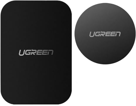 Ugreen 3M Dünne Runde und Quadratische Magnet Metallplatte für Smartphone Halterung mit Doppelseitigem Klebeband 2 Stück Set, Schwarz
