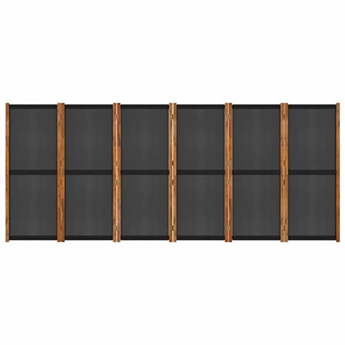 Tidyard Zusammengeklappt 6-TLG. Raumteiler Paravent Trennwand Sichtschutz 420 x 180 cm (B x H) Dekowand Wand Raumtrenner Stellwand Klappschirm,Massives Akazienholz mit Ölfinish, Textilene,Schwarz