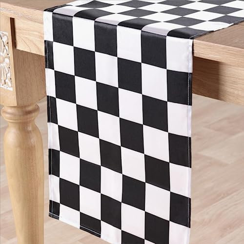 Lot de 2 chemins de table en satin à carreaux noirs et blancs 30,5 x 274,3 cm pour Halloween, mariage, décorations de fête