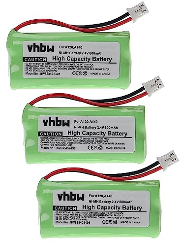 vhbw 3X Akku kompatibel mit Siemens Gigaset A24, A165 Trio, A240, A240 weiß, A240 Duo schnurlos Festnetz Telefon (800mAh, 2,4V, NiMH)