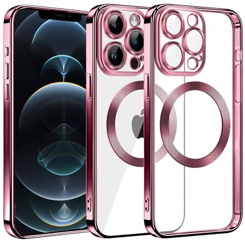 S. Dawezo Klare Magnetische Hülle für iPhone 12 Pro, kompatibel mit MagSafe Kabelloses Laden, Militärnorm Schutz, Kratzfest, Stoßfest, Schlanke Transparente Silikonhülle für iPhone 12 Pro Hülle, Rosa