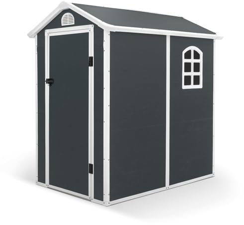 Gardiun Caseta de Resina para Exterior New Marena 2,57m² 130x190x203 cm con Ventana Lateral y Respiraderos Antracita/Blanco