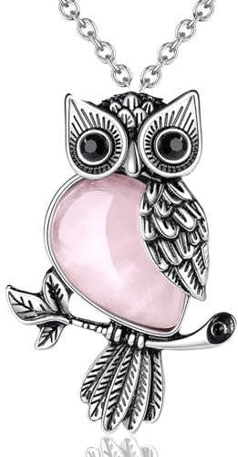 XIANNVXI Owl Gifts for Women Owl Necklace for Women Rose Quartz Necklace Jewellery