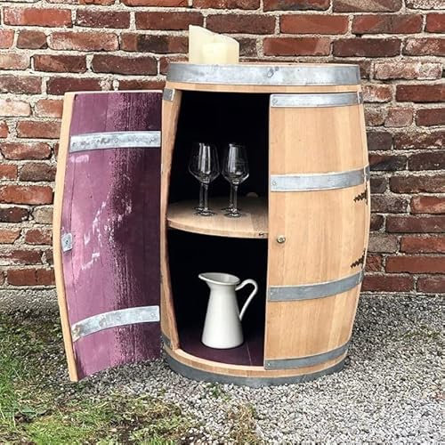 Fass-Schmiede Weinfass Bar mit großen Türen und Einlegeboden Bartisch Minibar (Natur)