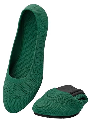 Puxowe Ballerine Femme Rond Tricot Pointe Chaussures Plates Confort Cale Bas Slip on Walking Robe Chaussures pour Femmes Doux 37 EU Vert