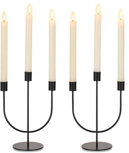 Sziqiqi Black Candelabra for Halloween - Modern Candlestick Candle Holders 3-Arms Tabletop Taper Candlesticks Decor for Home Decorative Candle Stick Holder for Thanksgiving Formal Events Dining Room