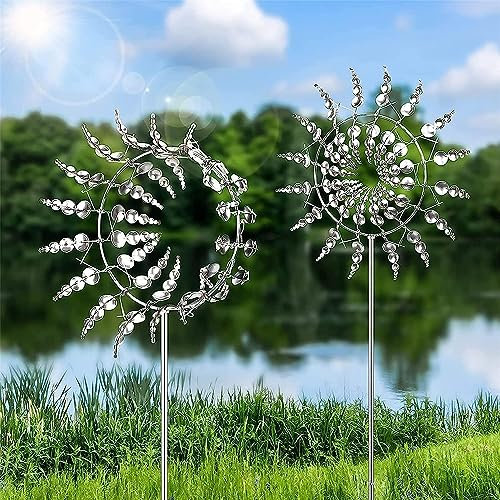 3D Einzigartige Metall Windmühle, Windspinner Spinner Skulpturen Windfänger, Kreative Sonnen Windspiele Magische Bewegen Sie Sich Mit Dem Wind Für Hof Patio Garten Terrassen Rasen Dekoration (2PC)