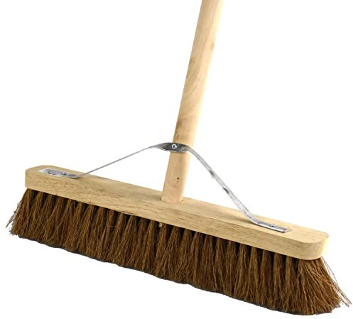 Natural Coco Bristle Broom Soft Brush With Wooden Handle 18 Indoor & Outdoor Sweeping