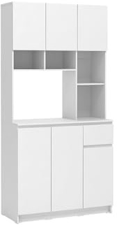 Vente-unique - Buffet de Cuisine avec 6 Portes, 1 tiroir et 5 niches - Blanc - NIZALI