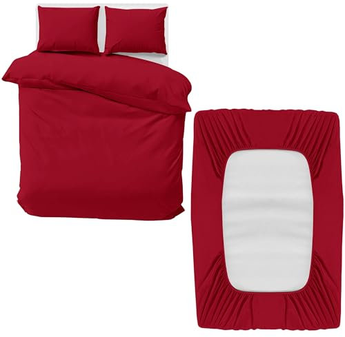 MOONLIGHT20015 Double Bedding Set 4 Piece Duvet Cover Fitted Sheet with Pillow cases Soft Brushed Microfiber Duvet Cover sets Burgundy