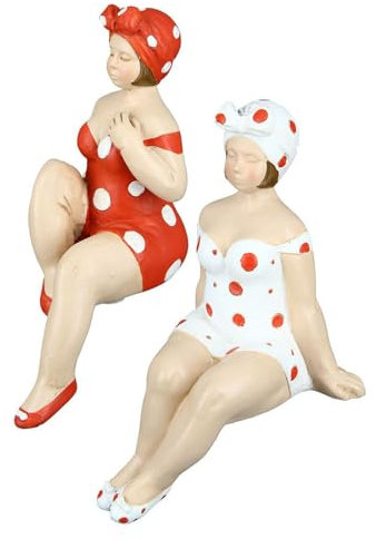 ReWu Kantenhocker Figur Becky Badenixe 2er-Set Rot Weiß Dekoration Wohndekoration Kantensitzer Maritim Figuren Dekofigur Dekoaufsteller 13 x 8 x 8 cm