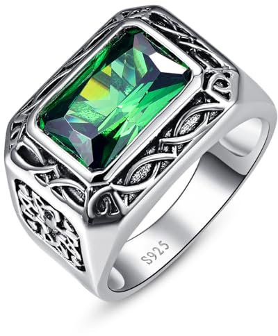 Yaresul 6.85ct Ringe Herren von Simulierte Smaragd Herren Ringe 925 Silber Vintage Keltische von Ringe Männer für Verlobungsring Herren für Männer Größe58(18.5)