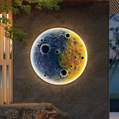 LOGT LED Mond Wandleuchte Aussen, Modern Innen Wandlampe mit Fernbedienung IP65 Wasserdicht Außen Lampe 3000K/4500K/6000K Deco Lampe Mondlampe für Garten Flur Terrassen Schlafzimmer Wohnzimmer,60cm