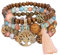 LICHUANUK Boho 4 Stück Armbänder Holzperlen Quaste Armband, Chakra Armband für Frauen, Natürliches Kristall heilsteine armband, Frauen Baum des Lebens Charm Statement Armreifen, Kristall Perle