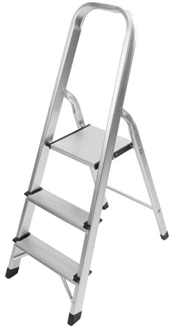 Escalera de Tijera Plegable de 3 Escalones, Capacidad de Carga de 330 Libras Taburete con Escalón Patrón Horizontal de Aleación de Aluminio Antideslizante Adecuado para