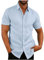 Linen Shirts Men Short Sleeve Button Down Casual Summer Hawaiian Lapel Cotton Blouses Regular Fit Holiday Beach Solid Henley Shirt with Pocket UK Size 8-22 Clearance