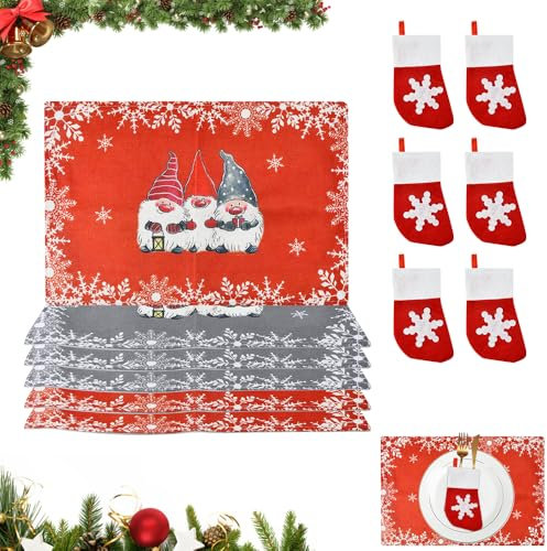 HEKOBAG 12 Stück Weihnachts Tischset Platzset Weihnachten Platzdeckchen Vliesstoff Platzmatte Weihnachten Teller Untersetzer 29x43.5cm Weihnachtsplatzsets mit Weihnachtsstrümpfe für Tischdekoration