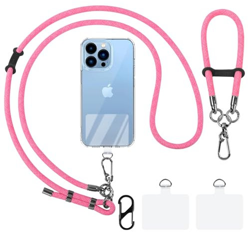 AULEEP Anti Theft Cell Phone Lanyard Crossbody, 2 Pcs Adjustable Phone Neck Safety Cross Body Strap & Wrist Strap for Women and Men with 2 Phone Tether Pads for iphone and All Smartphones (Rose Pink)
