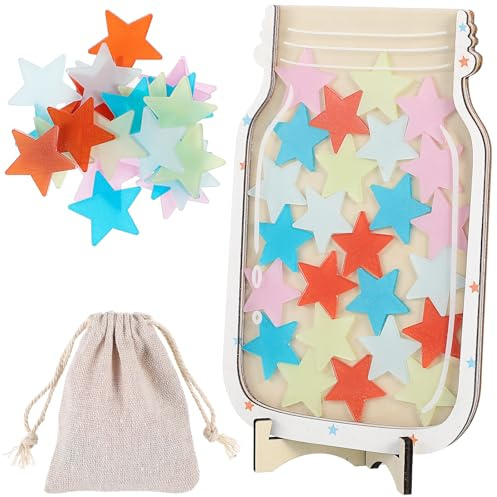 Operitacx Wooden Reward Jar with Storage Bag and Base, Classroom Star System, Toilet Training Rewards Chart, Teacher Motivate Kids Jars and Tokens for Children Behaviour