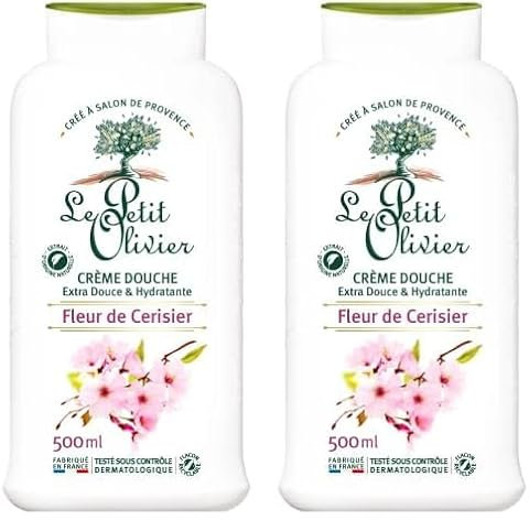 LE PETIT OLIVIER - Crème Douche Extra Douce & Hydratante - Fleur de cerisier - PH Neutre Pour La Peau - Sans Savon, Sans Colorant - Fabriqué En France - 500 ml (Lot de 2)
