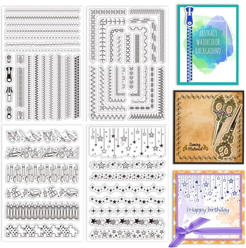 GLOBLELAND 4 Blatt Nährand Eckstempel Zum Selbermachen Scrapbooking Stern Briefpapierlinie Silikon Stempelsiegel Transparente Stempel Zum Erstellen von Karten Fotoalben Tagebüchern Heimdekoration