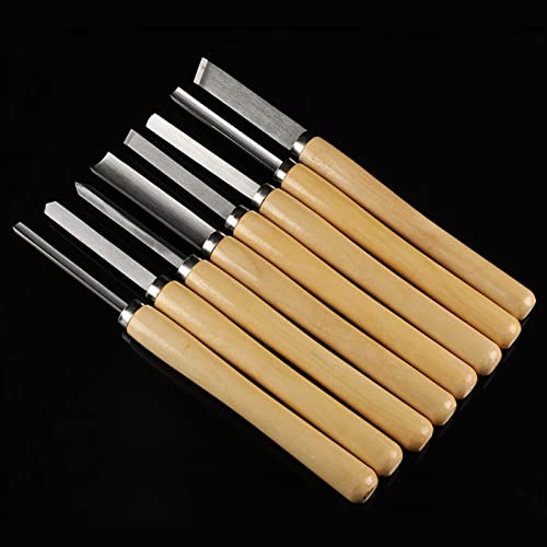 Lot de 8 Outils de Burin pour Tour à Bois, Outils de Tournage Professionnels en Acier avec Manche en Bois, Gouge à Bois, Accessoires Artisanaux pour Débutants, Artistes